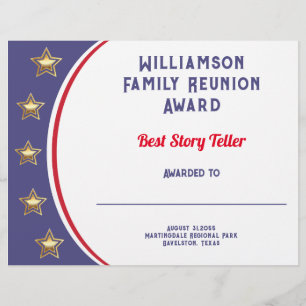 Modern Red White Blue Family Reunion Award Letterhead
