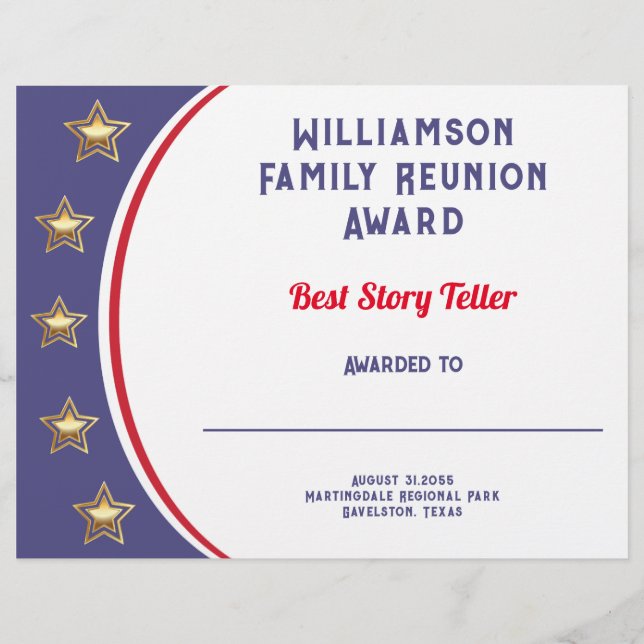 Modern Red White Blue Family Reunion Award Letterhead (Front)