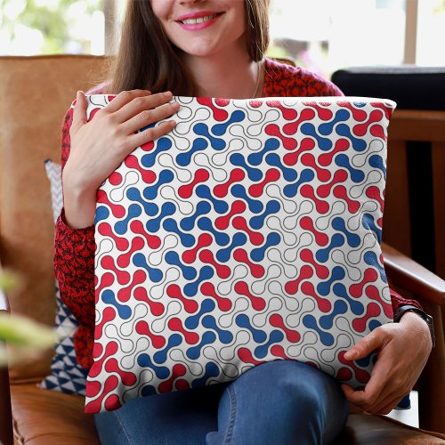 Modern Red White Blue Geometric Metaball Pattern Throw Pillow
