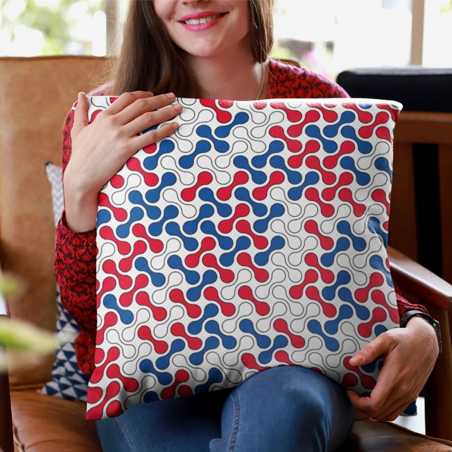 Modern Red White Blue Geometric Metaball Pattern Throw Pillow (Creator Uploaded)