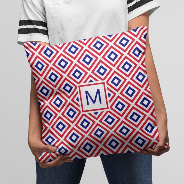 Modern Red White Blue Geometric Pattern Throw Pillow (Creator Uploaded)