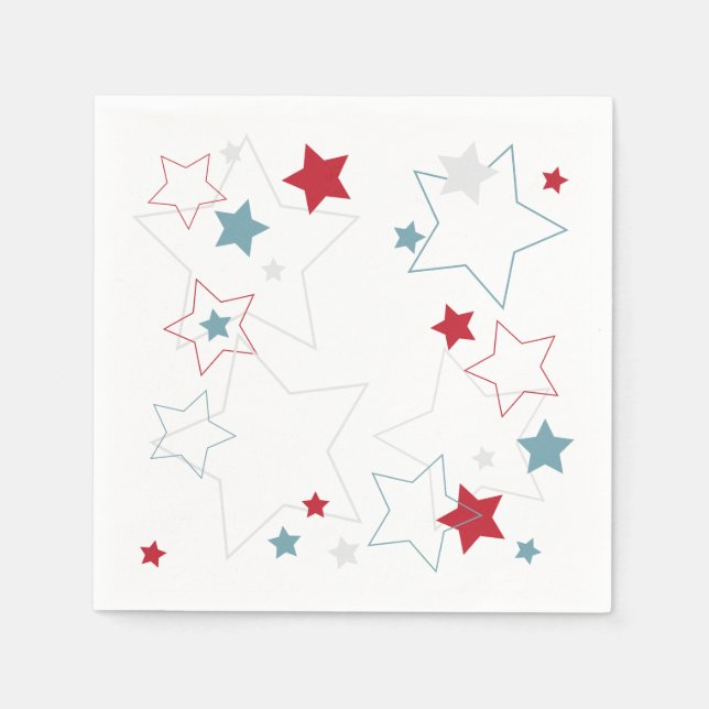 Modern Red White & Blue Patriotic Stars Napkins (Front)