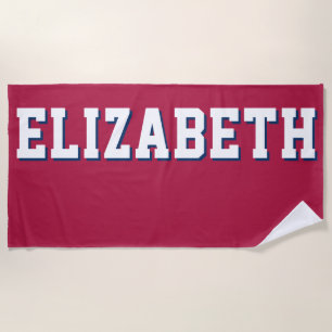 Modern Red White Blue Personalized Name Beach Towel