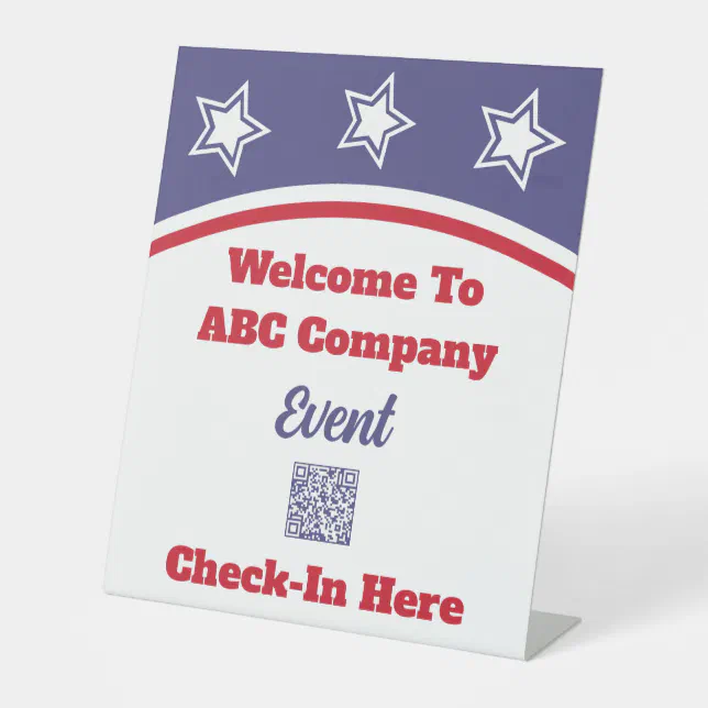 Modern Red White Blue QR Code Business Pedestal Sign | Zazzle