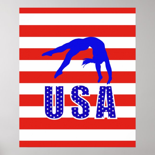 Modern Red White Blue Stars Stripes USA Gymnastics Poster (Front)