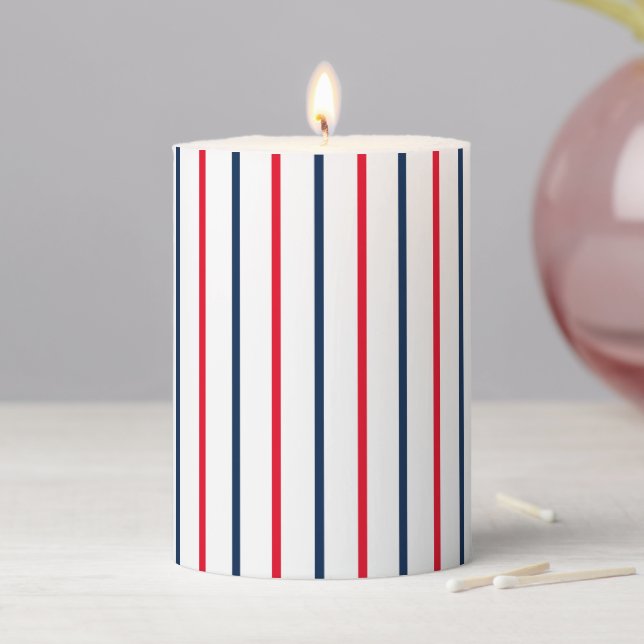 Modern red white blue vertical stripes patriotic  pillar candle (In Situ)