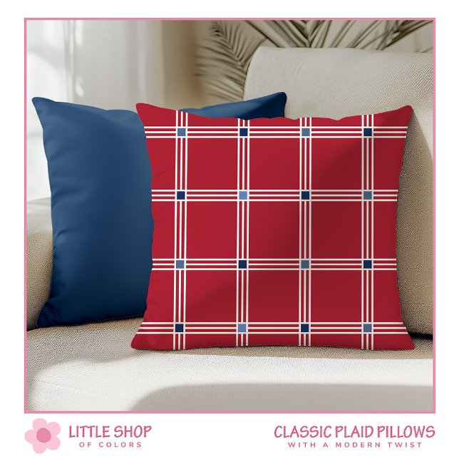 Modern Red White Blue Windowpane Plaid Throw Pillow (Creator Uploaded)