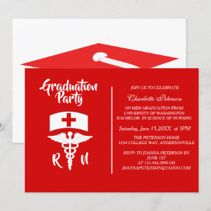 Modern Red & White Caduceus Nurse Graduation Party Invitation