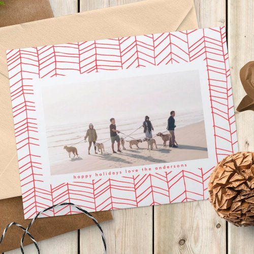 Modern Red  White Christmas Candy Cane Frame Holiday Card