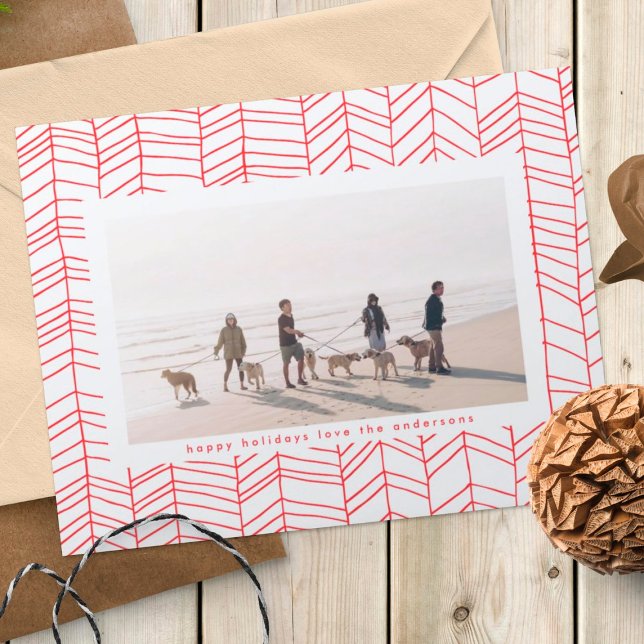 Modern Red & White Christmas Candy Cane Frame Holiday Card (Creator Uploaded)