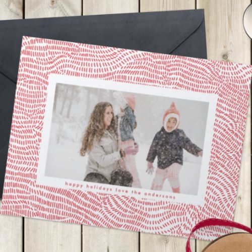Modern Red  White Christmas Frame Photo Happy Holiday Card
