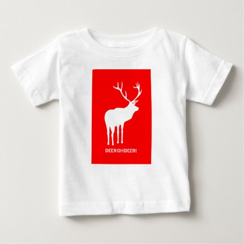 Modern Red White Christmas Holiday Deer Baby T_Shirt