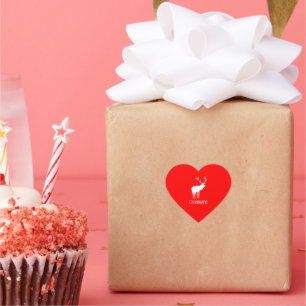 Modern Red White Christmas Holiday Deer Heart Sticker