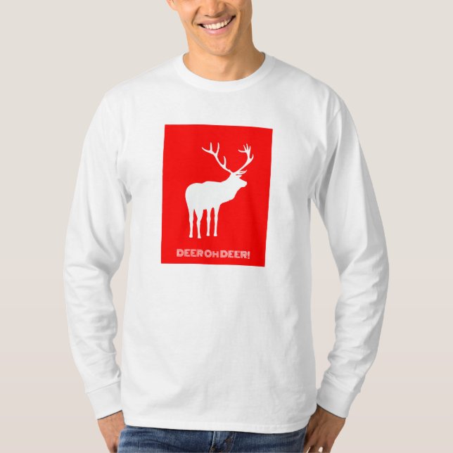 Modern Red White Christmas Holiday Deer  T-Shirt (Front)
