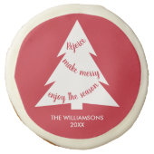 Modern Red White Christmas Tree Your Name Holiday Sugar Cookie (Front)