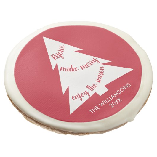 Modern Red White Christmas Tree Your Name Holiday Sugar Cookie (Angled)