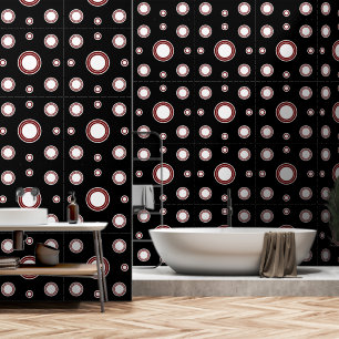 Modern Red White Circle Pattern Black Wallpaper