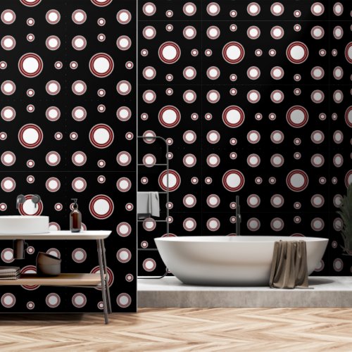 Modern Red White Circle Pattern Black Wallpaper