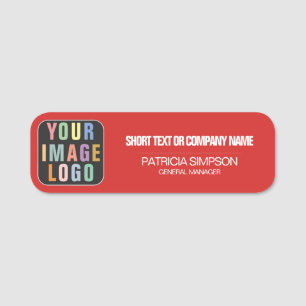 Modern Red White Company Logo, Employee Name Title Name Tag