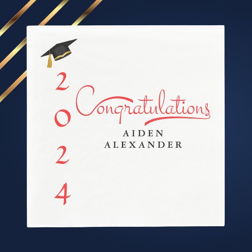 Modern Red  White Congratulations Graduate Napkins