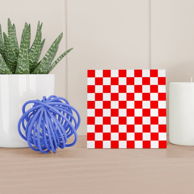Modern Red White Croatian Checkerboard Pattern Ceramic Tile (Creator Uploaded)