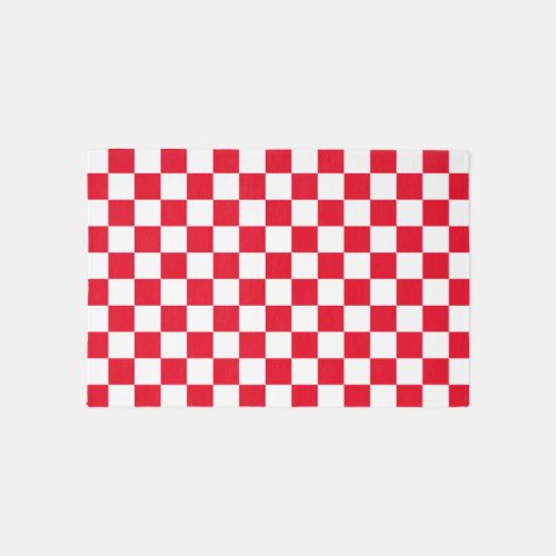 Modern Red White Croatian Checkerboard Pattern Rug