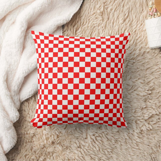 Modern Red White Croatian Checkers Throw Pillow (Blanket)