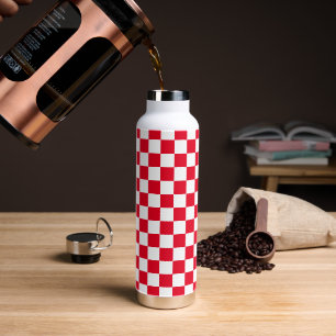 Modern Red White Croatian Checkers Water Bottle