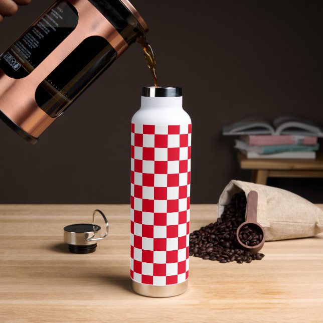Modern Red White Croatian Checkers Water Bottle (Coffee)