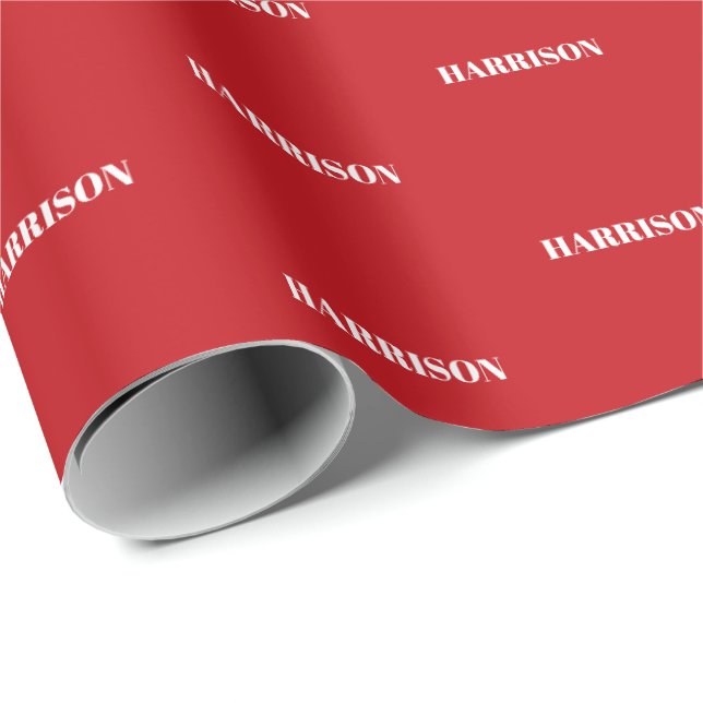 Modern red white Custom Name Text Birthday Gift Wrapping Paper (Roll Corner)
