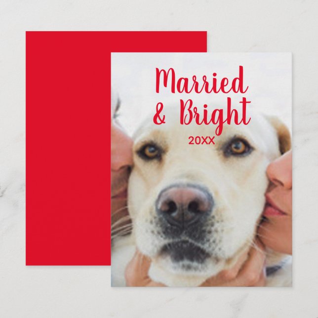 Modern red white custom photo text date Christmas Note Card (Front/Back)