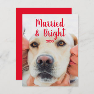 Modern red white custom photo text date Christmas Note Card