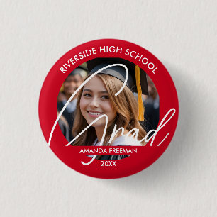 Modern Red & White Customized Graduate Photo Button