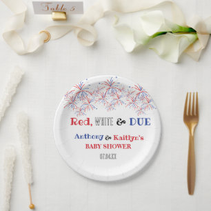 Modern Red White & Due 4th July Baby Shower Paper Plates