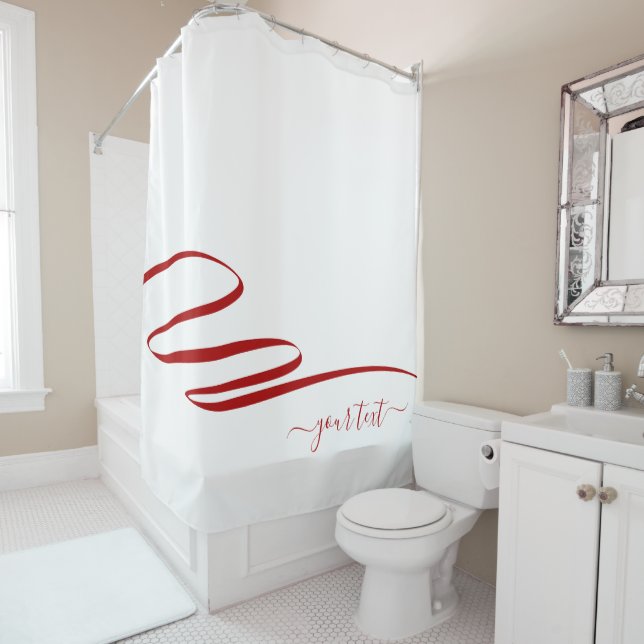 Modern Red White Elegant Stripe Shower Curtain (In Situ)