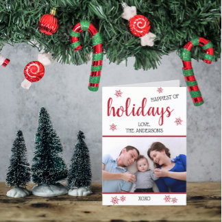 Modern Red & White Family Photo Christmas Holiday Card