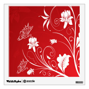 Modern Red & White Floral Wall Sticker