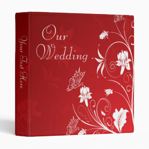 Modern Red & White Floral Wedding Photo Album 3 Ring Binder