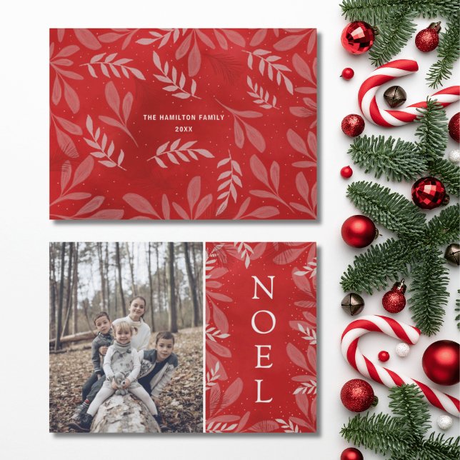 Modern Red & White Foliage Christmas  Holiday Card (Creator Uploaded)