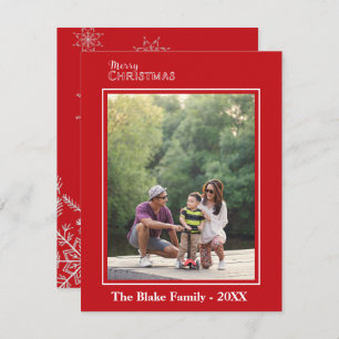 Modern Red White Frame Family Photo Christmas Note Card
