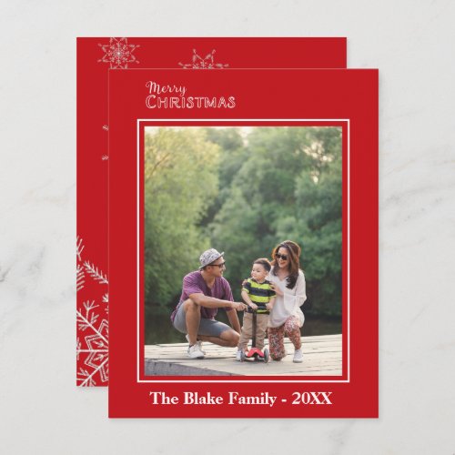 Modern Red White Frame Family Photo Christmas Note Card