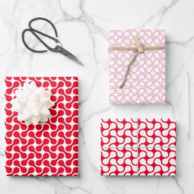 Modern Red White Geometric Metaball Pattern Wrapping Paper Sheets (Front)
