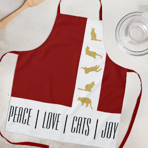 Modern Red White Gold Cat Christmas Apron
