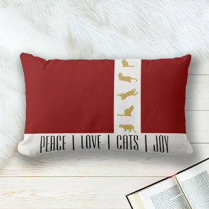Modern Red White Gold Cat Lover Christmas Lumbar Pillow