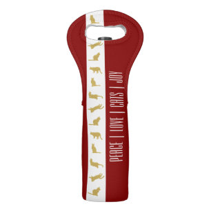 Modern Red White Gold Cat Lover Christmas Wine Bag