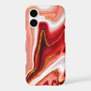 Modern Red White Gold Marble Alcohol Ink iPhone 17 Case