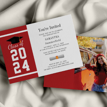 Modern Red White Grad Photo Graduation 2024 Invitation by Milestone_Hub at Zazzle