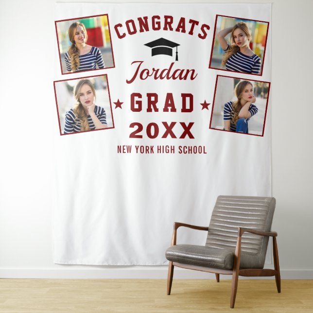 Modern Red White Graduation 4 Photo Booth Backdrop (In Situ)