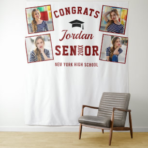 Modern Red White Graduation 4 Photo Booth Backdrop