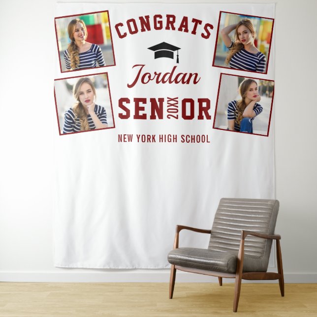 Modern Red White Graduation 4 Photo Booth Backdrop (In Situ)